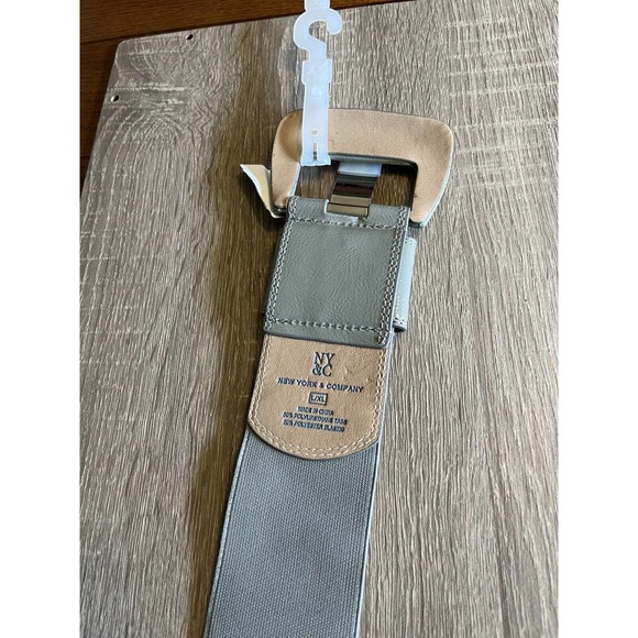 NY & Co Woven Elastic Steel Gray Faux Leather Stretch Belt Sz L / XL - Picture 4 of 8